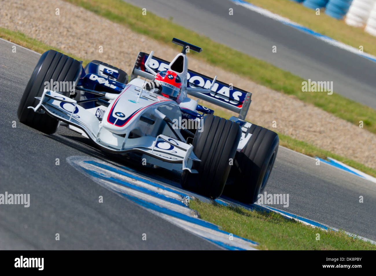 Robert Kubica of BMW-Sauber F1 races during a training session Stock
