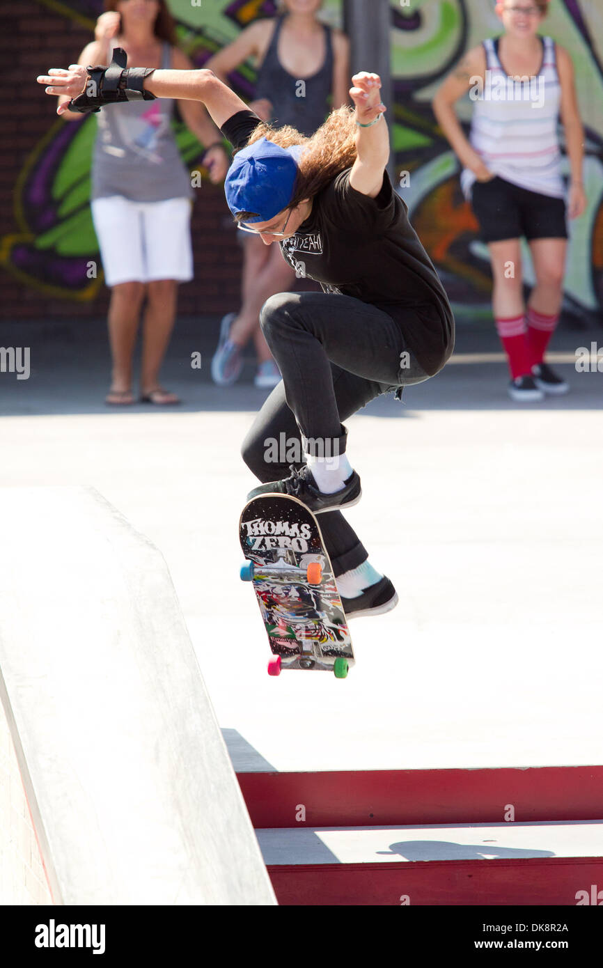 July 29, 2011 - Los Angeles, California, U.S - Marisa Dal Santo competes in the Skateboard Street Women's Final at Event Deck L.A. Live in Los Angeles, California. Dal Santo took home the gold medal with her best score of 88.00. (Credit Image: © Chris Hunt/Southcreek Global/ZUMApress.com) Stock Photo