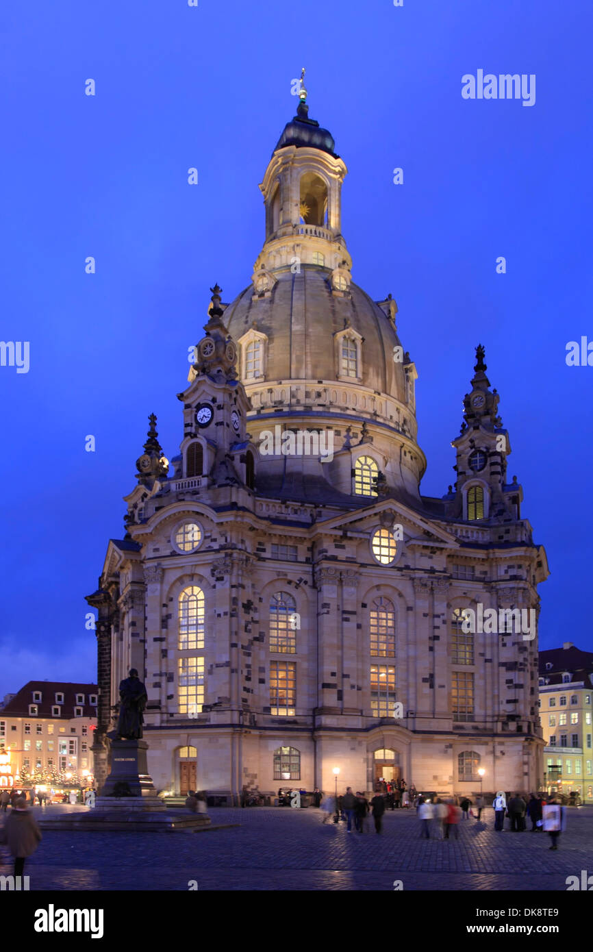 Frauenkirche in the evening, Dresden, Saxony, Germany Stock Photo