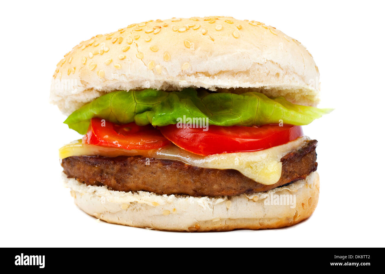 Hamburger containing cheese, lettuce and tomato Stock Photo Alamy
