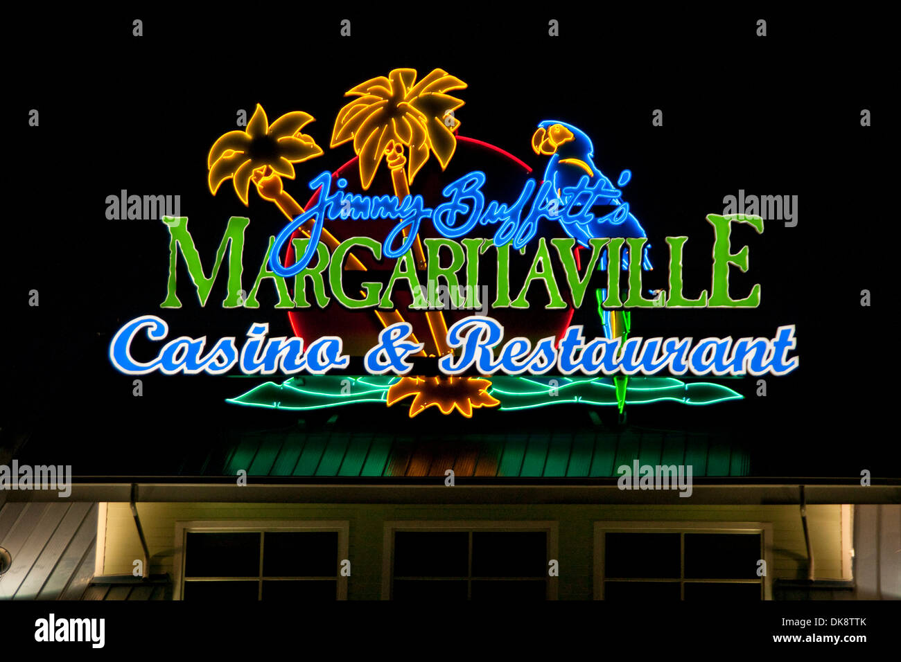 Neon sign for Jimmy Buffett's Margaritaville Casino & Restaurant on the Mississippi Gulf Coast at Biloxi. Stock Photo