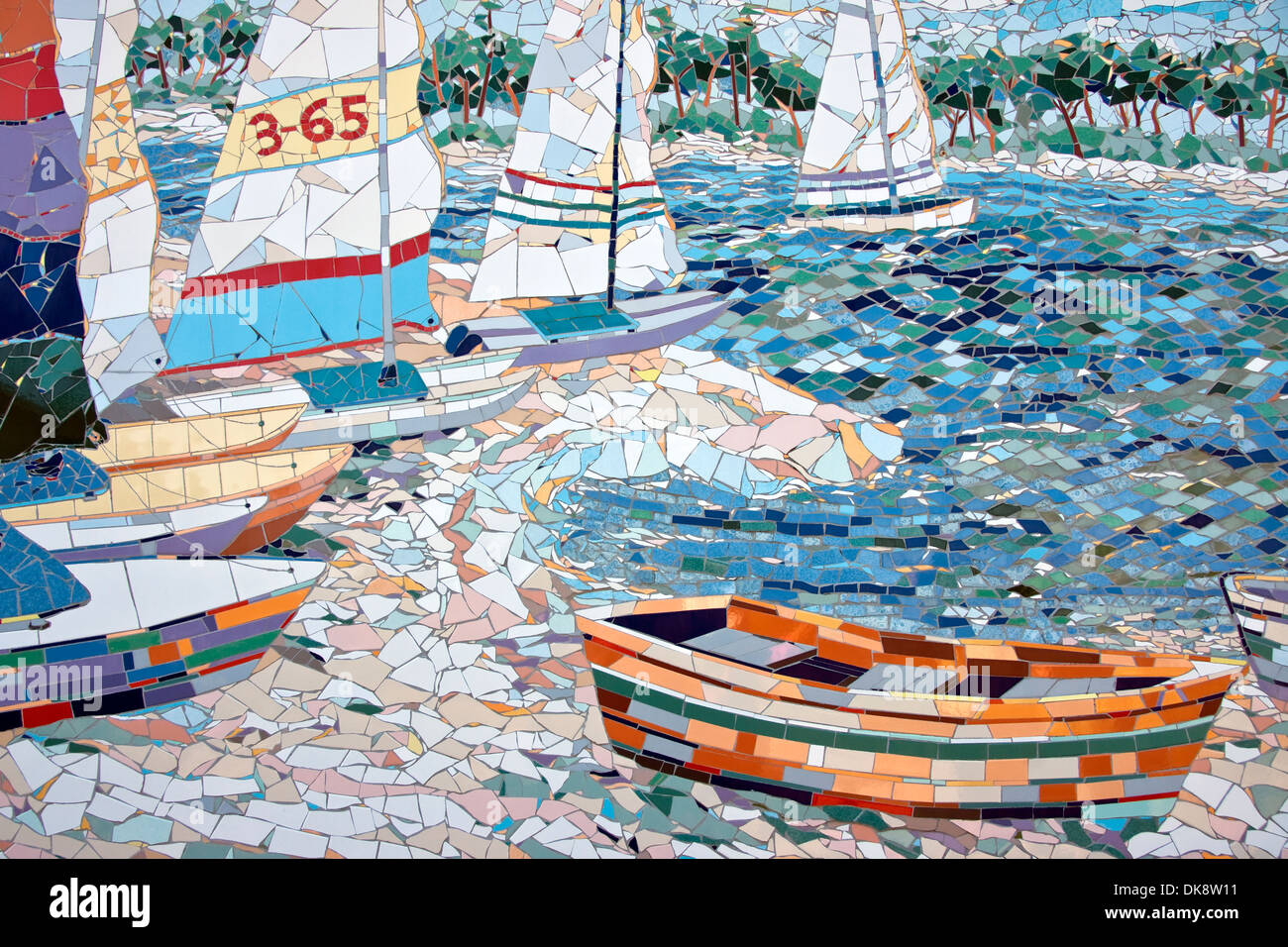 Biloxi Bay Bridge Mosaics detail by Elizabeth Veglia at Ocean Springs, Mississippi, on Gulf Coast. Stock Photo