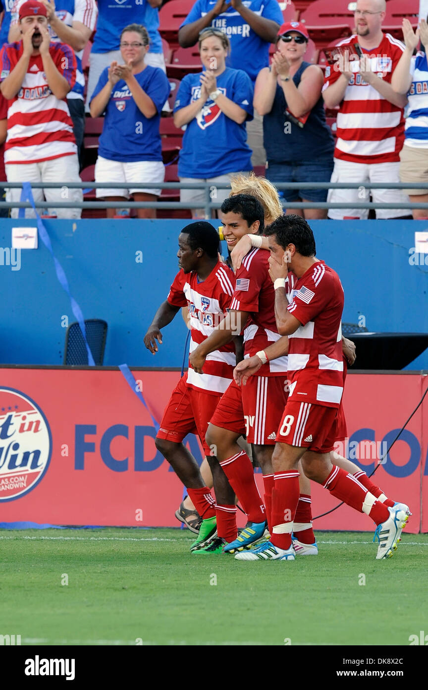 July 31, 2011 - Frisco, Texas, U.S - FC Dallas celebrates FC Dallas midfielder Marvin Chavez (18) goal as Chivas USA faces off against rival FC Dallas at the Pizza Hut Park in Frisco, Texas.  FC Dallas holds of Chivas USA for the 1-0 victory. (Credit Image: © Steven Leija/Southcreek Global/ZUMAPRESS.com) Stock Photo
