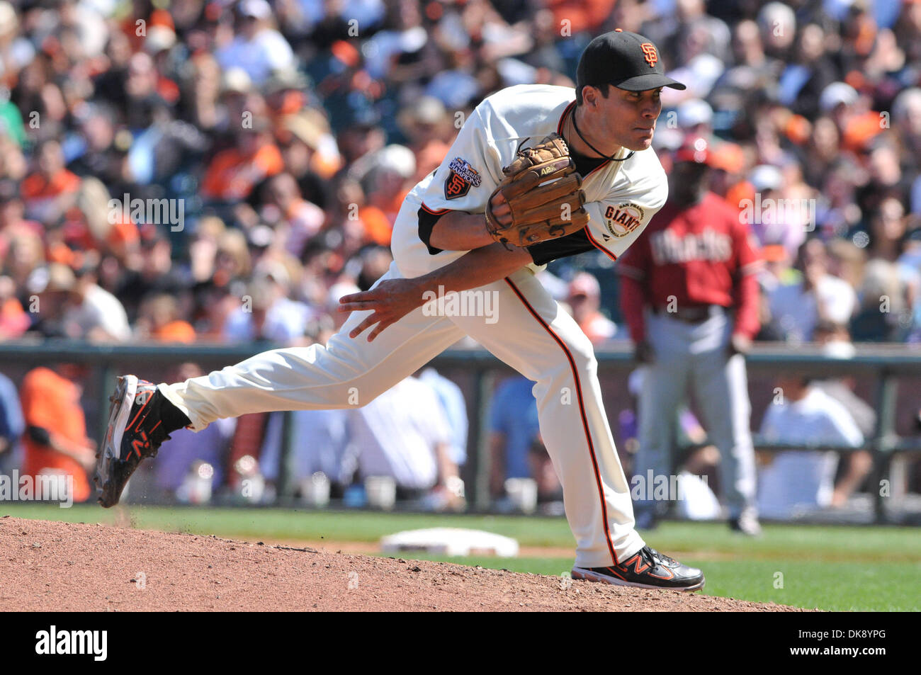 Aug. 3, 2011 - San Francisco, California, U.S. - San Francisco Giants relief pitcher JAVIER LOPEZ (49) pitches during Wednesday's game at At&t park.  The Giants beat the Diamondbacks 8-1. (Credit Image: © Scott Beley/Southcreek Global/ZUMAPRESS.com) Stock Photo