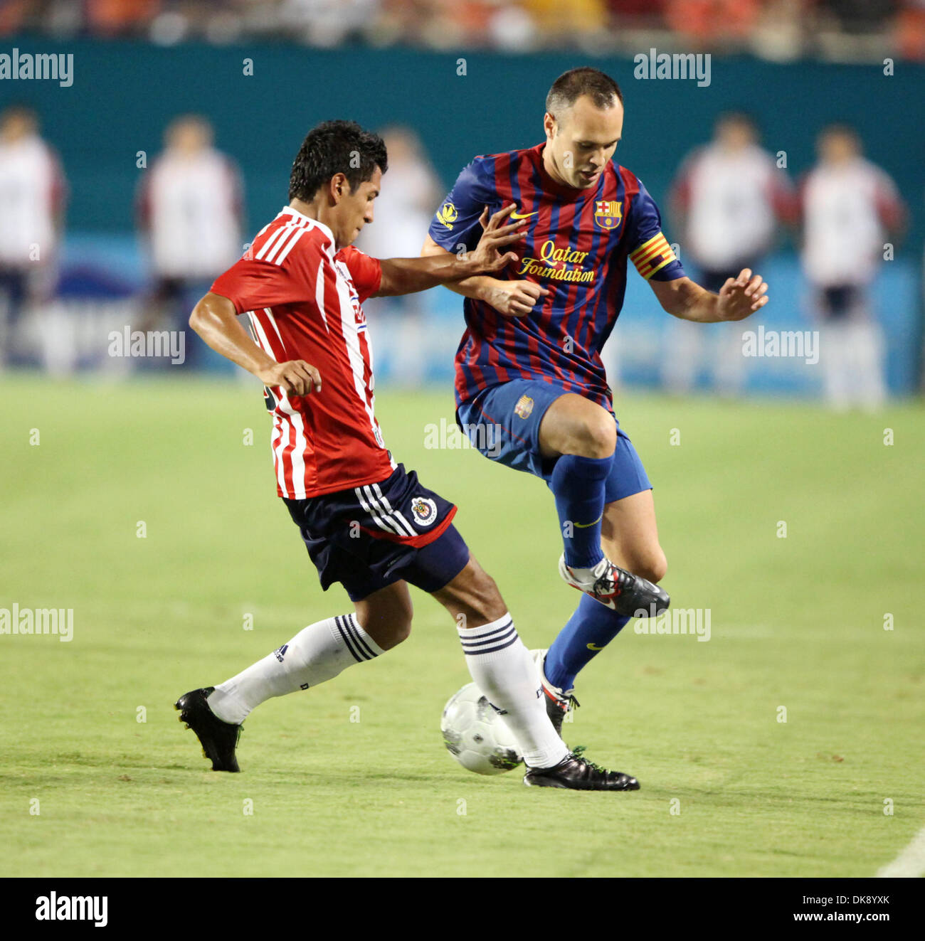 Aug. 3, 2011 - Miami Gardens, Florida, U.S - Barcelona midfielder Andres Iniesta (8) in action during the World Challenge Cup at Sun Life Stadium in Miami Gardens, Florida.Chivas defected Barcelona with score of 4-1 (Credit Image: © Luis Blanco/Southcreek Global/ZUMApress.com) Stock Photo