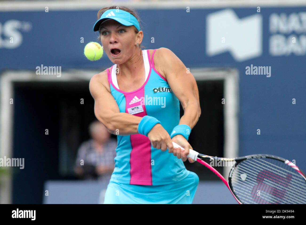 Aug. 8, 2011 - Toronto, Ontario, Canada - Romania's Simona Halep returns a serve during her match with Svetlana Kuznetsova at the Rogers Cup at the Rexall Centre at York University in Toronto. Halep won in three sets 4-6, 6-4, 6-3 (Credit Image: © Steve Dormer/Southcreek Global/ZUMAPRESS.com) Stock Photo