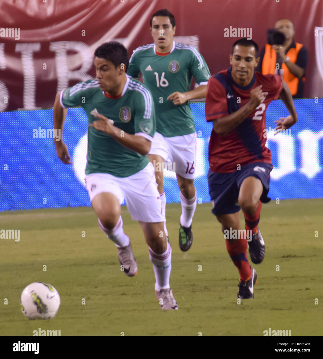Aug. 10, 2011 - Philadelphia, PA, USA - US National Team player, EDGAR CASTILLO, fights for the ball against Mexico player, FRANCISCO JAVIER RODRIGUEZ, during a friendly match with Mexico held at Lincoln Financial Field in Philadelphia Pa. (Credit Image: © Ricky Fitchett/ZUMAPRESS.com) Stock Photo