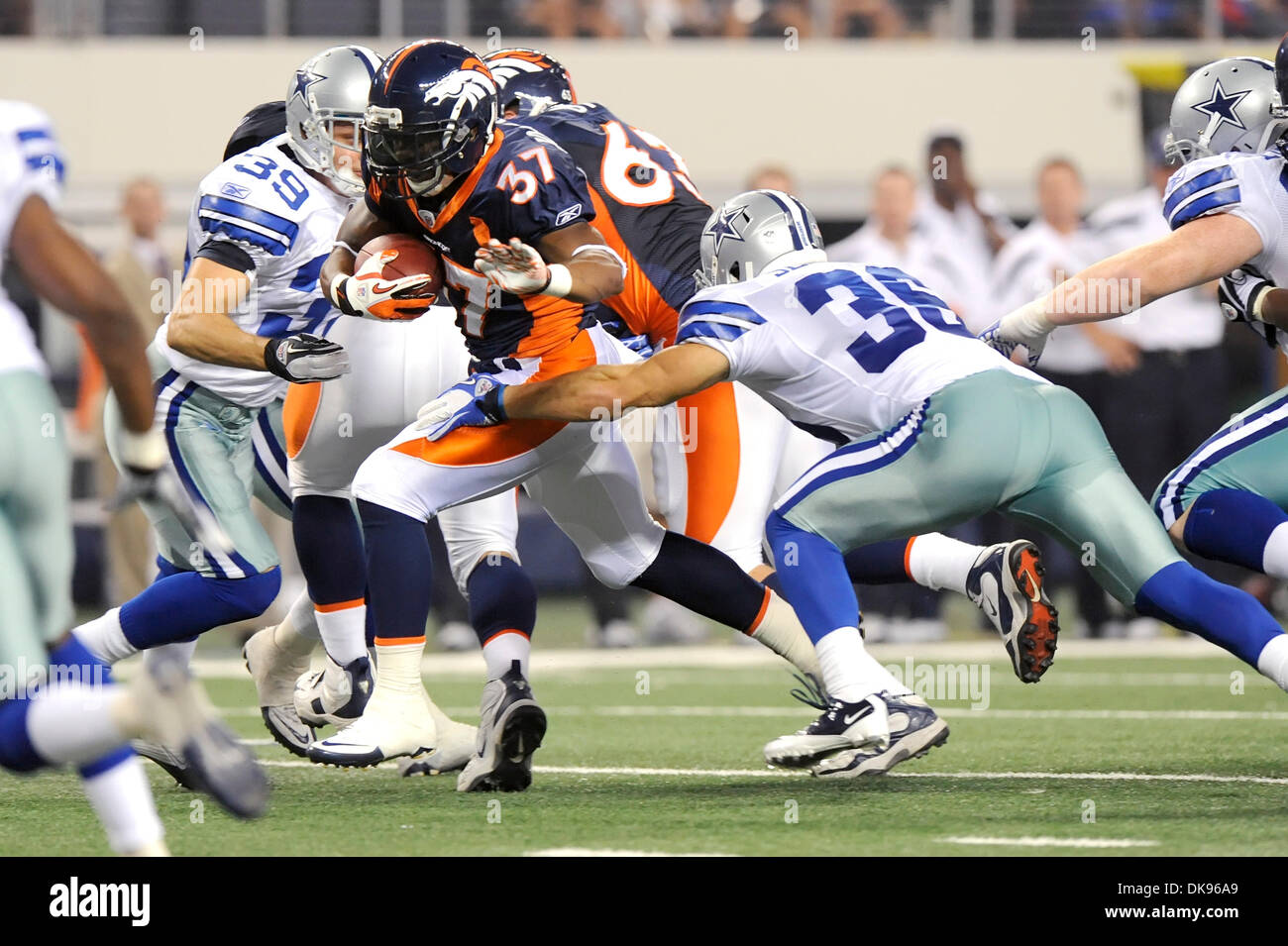 Aug. 11, 2011 - Arlington, Texas, United States of America - Denver Broncos running back Jeremiah Johnson (37) breaks up the middle for the touch down as the Denver Broncos take on the Dallas Cowboys in preseason action at Cowboys Stadium in Arlington, Texas.  The Cowboys come back in the second half to defeat the Broncos 24-23. (Credit Image: © Steven Leija/Southcreek Global/ZUMAP Stock Photo