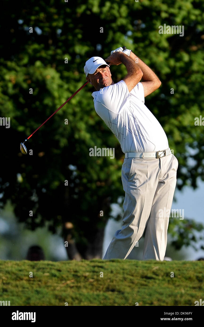 Aug. 11, 2011 - Johns Creek, Georgia, United States of America - Stewart Cink tees off on Thursday during the first round of the PGA Championships at the Atlanta Athletic Club in Johns Creek, GA. (Credit Image: Â© David Douglas/Southcreek Global/ZUMAPRESS.com) Stock Photo