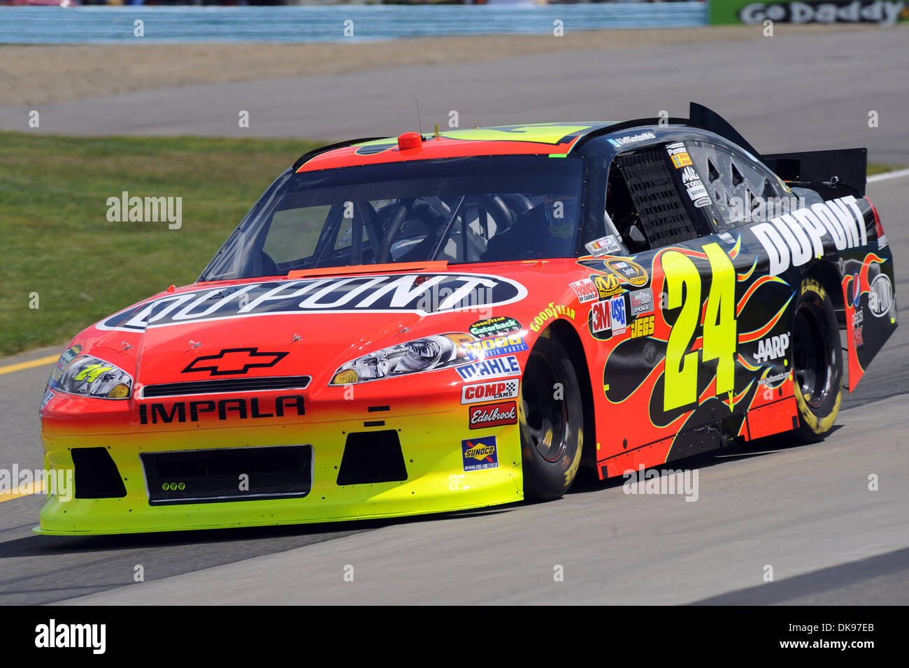 Aug. 12, 2011 - Watkins Glen, New York, U.S - Jeff Gordon, driver of the (24) DuPont Chevrolet, enters turn 11 during the first practice session for the Heluva Good! Sour Cream Dips at The Glen in Watkins Glen, NY. (Credit Image: © Michael Johnson/Southcreek Global/ZUMAPRESS.com) Stock Photo