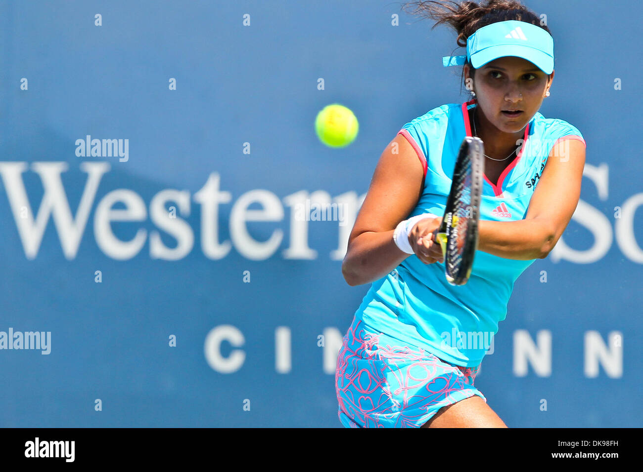 Aug. 13, 2011 - Cincinnati, Ohio, U.S - Sania Mirza (IND) in action during her match at the W&S Open being played at the Lindner Family Tennis Center in Cincinnati, OH. Mirza defeated King 76(4) 26 76(5) (Credit Image: Â© John Longo/Southcreek Global/ZUMAPRESS.com) Stock Photo