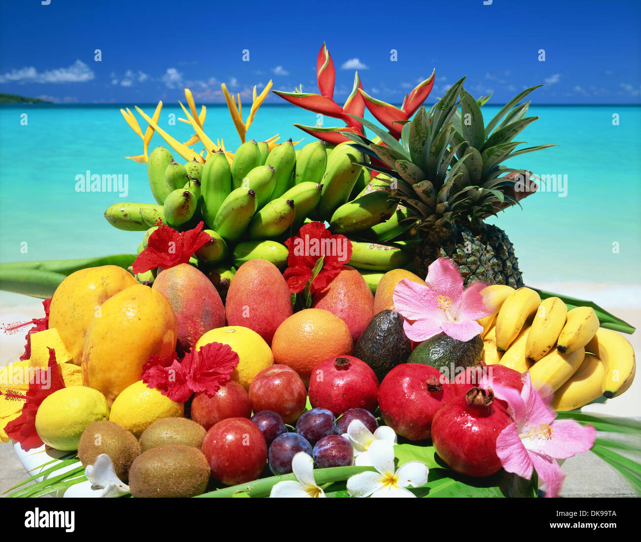 Mixed fruits on the beach Stock Photo Alamy