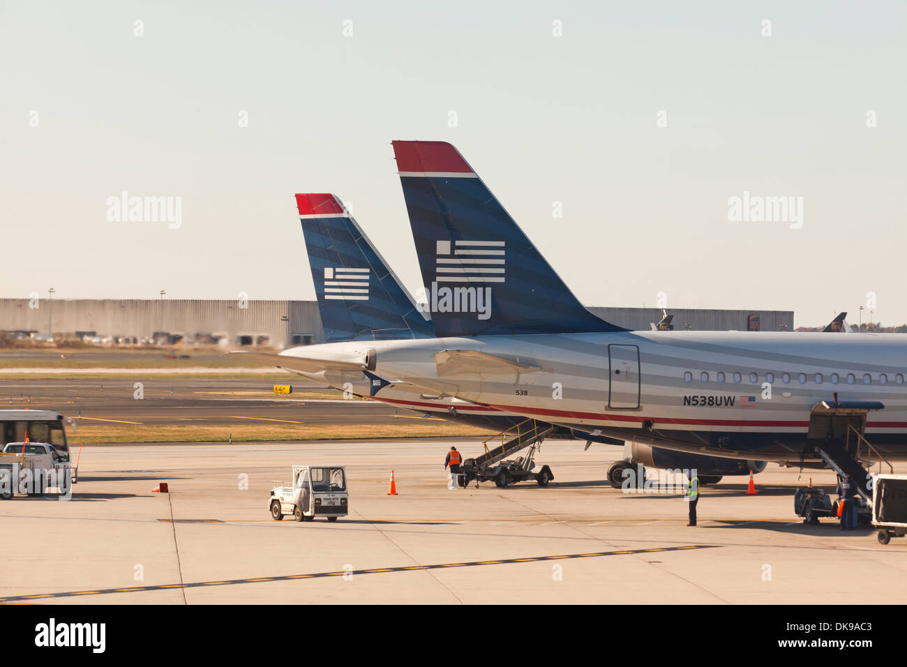 Parked US Airways planes at San Francisco International Airport (SFO) - California USA Stock Photo