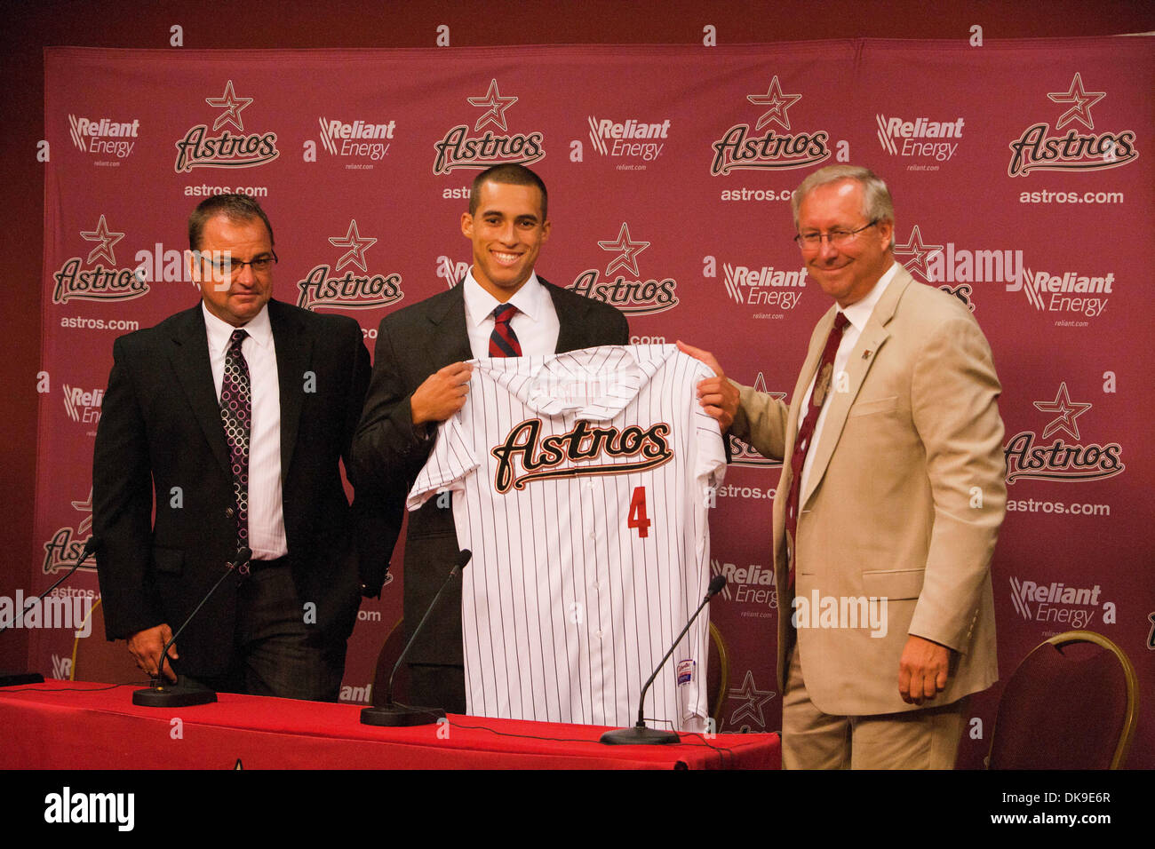 Aug. 19, 2011 - Houston, Texas, U.S - Houston Astros George Springer (4)  being introduced by the Houston Astros Director of Scout Bobby Heck and  John Kosciak at Minute Maid Park in