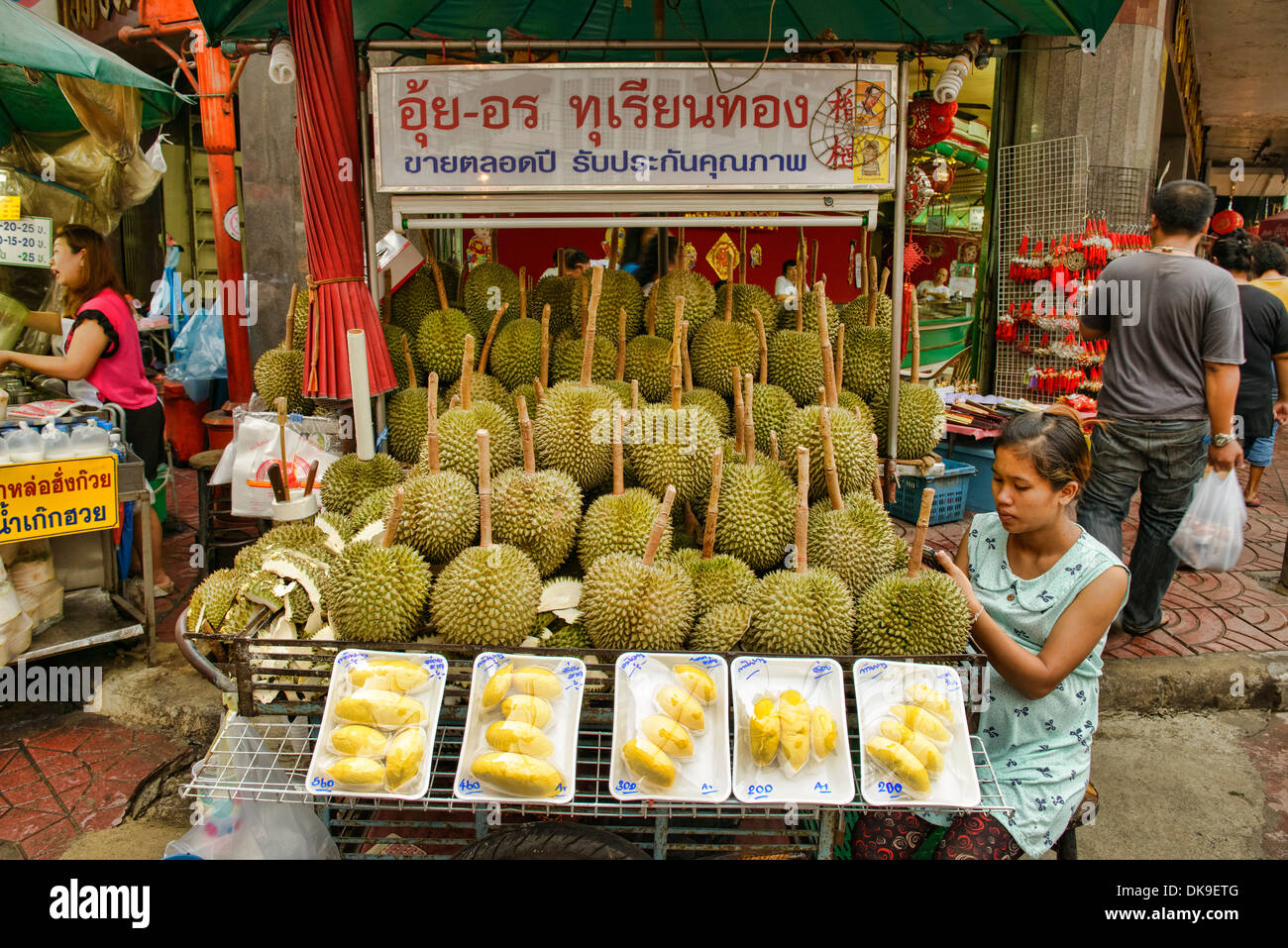 durian for sale in Chinatown in Bangkok, Thailand Stock Photo