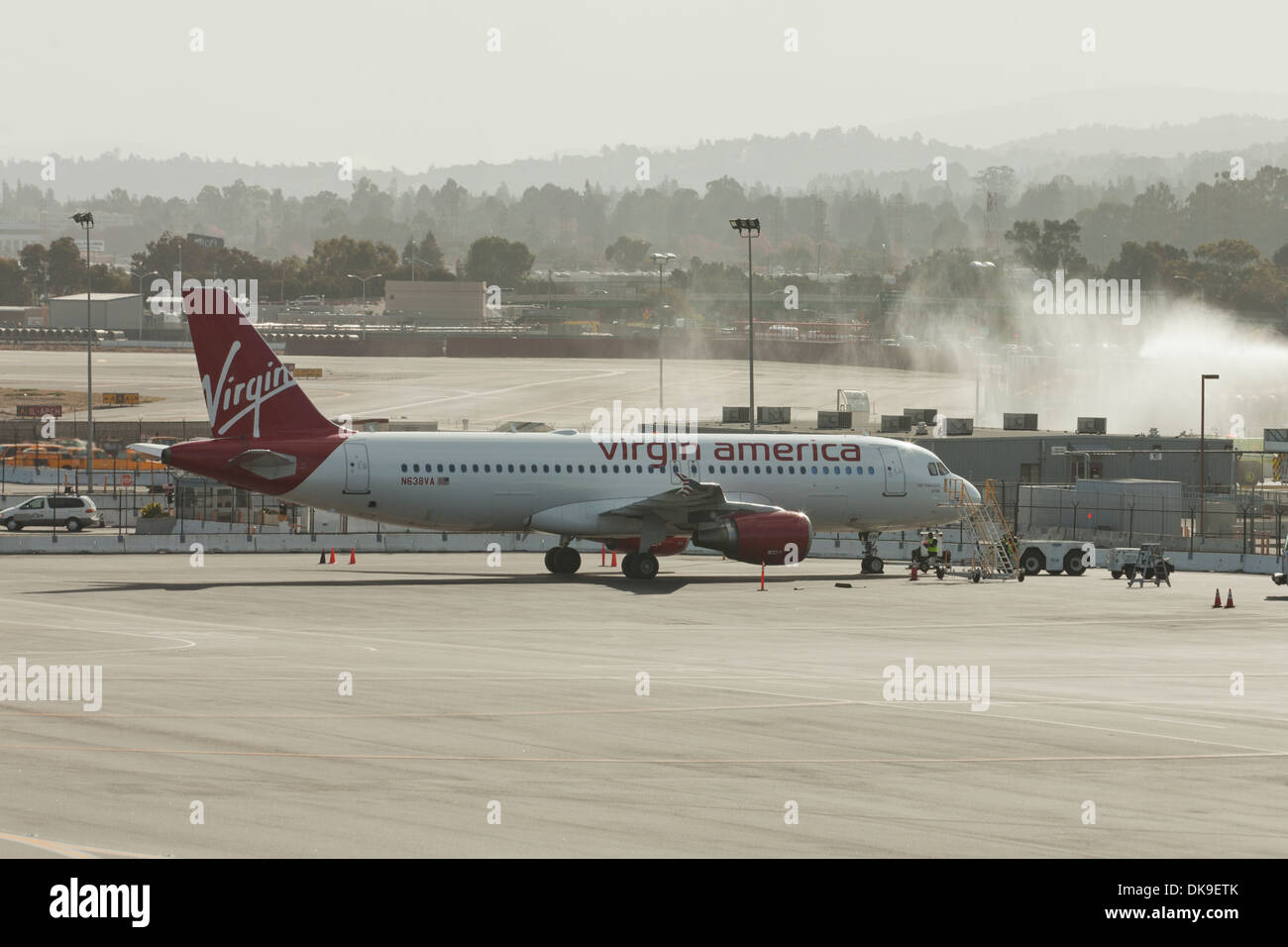 Virgin America Airline plane on tarmac - San Francisco International Airport, California USA Stock Photo