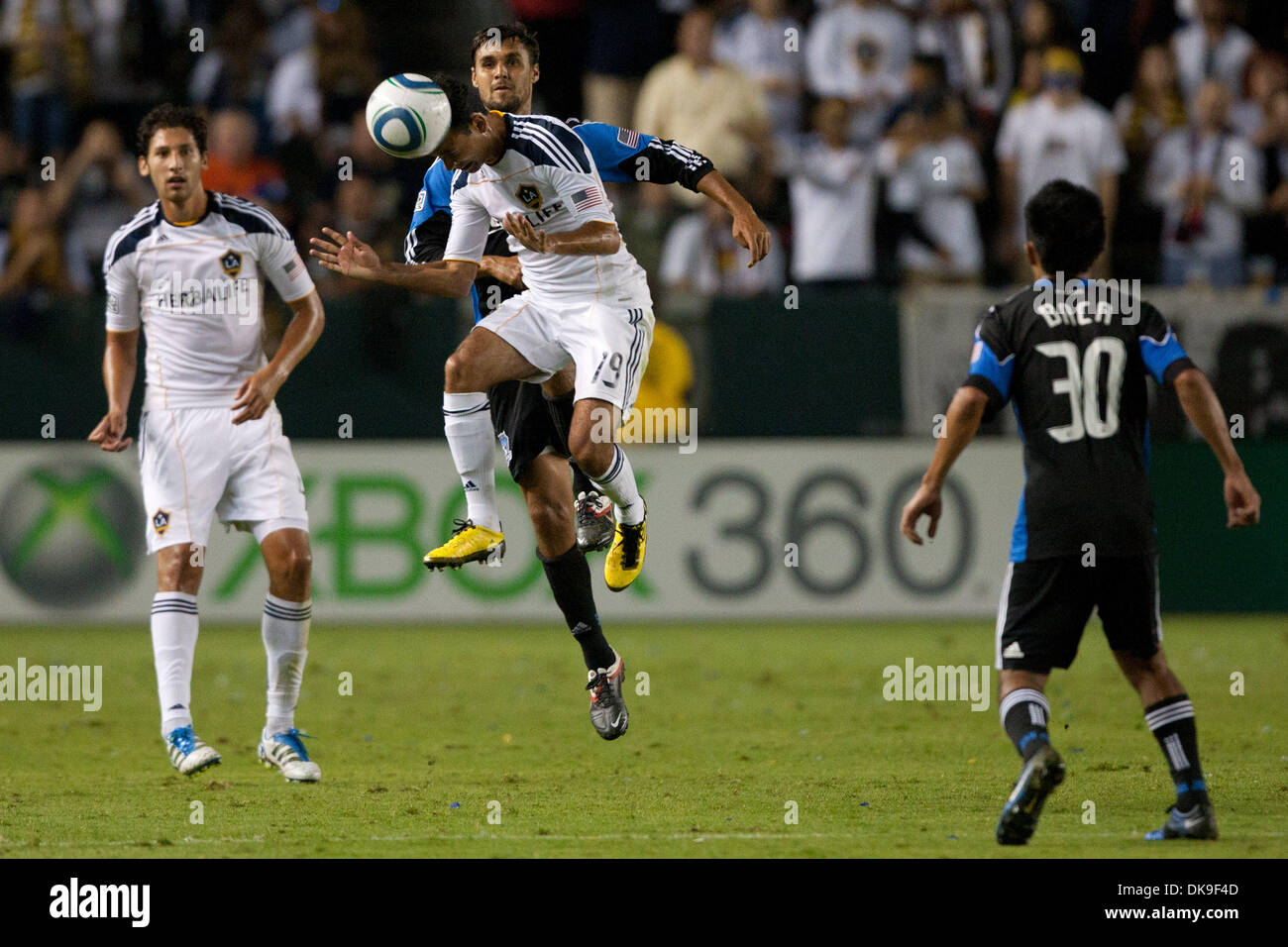 Aug. 20, 2011 - Carson, California, U.S - Los Angeles Galaxy midfielder Juninho #19 and San Jose Earthquakes forward Chris Wondolowski #8 in action during the Major League Soccer game between the San Jose Earthquakes and the Los Angeles Galaxy at the Home Depot Center. The Galaxy went on to defeat the Earthquakes with a final score of 2-0. (Credit Image: © Brandon Parry/Southcreek  Stock Photo