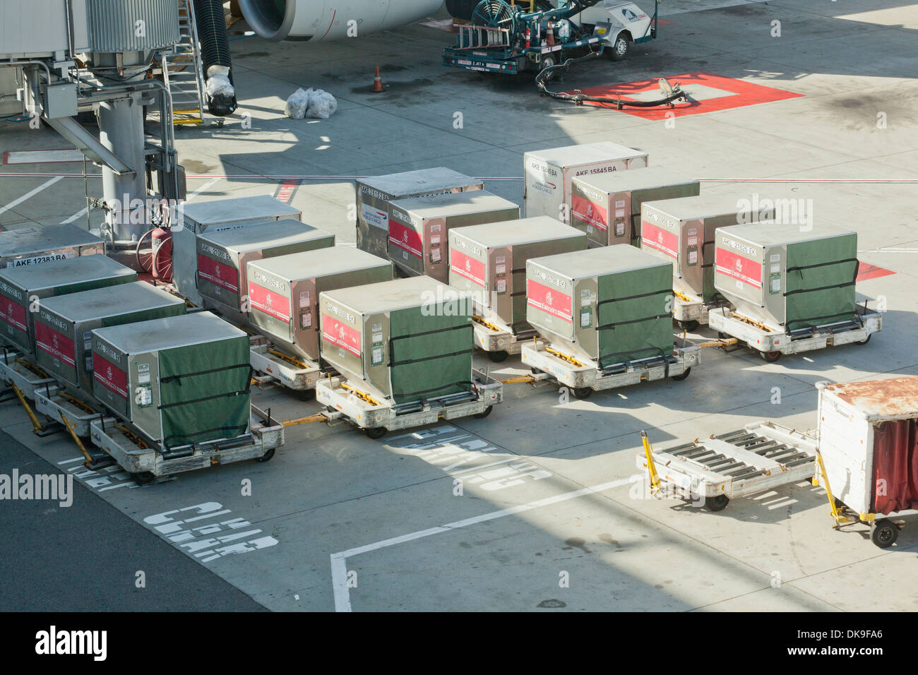 Commercial airline unit load device (ULD) containers at airport Stock Photo