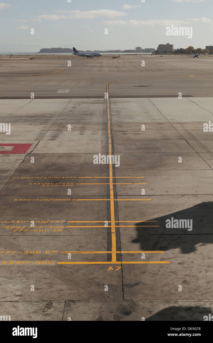 Airplane parking reference guide lines San Francisco International