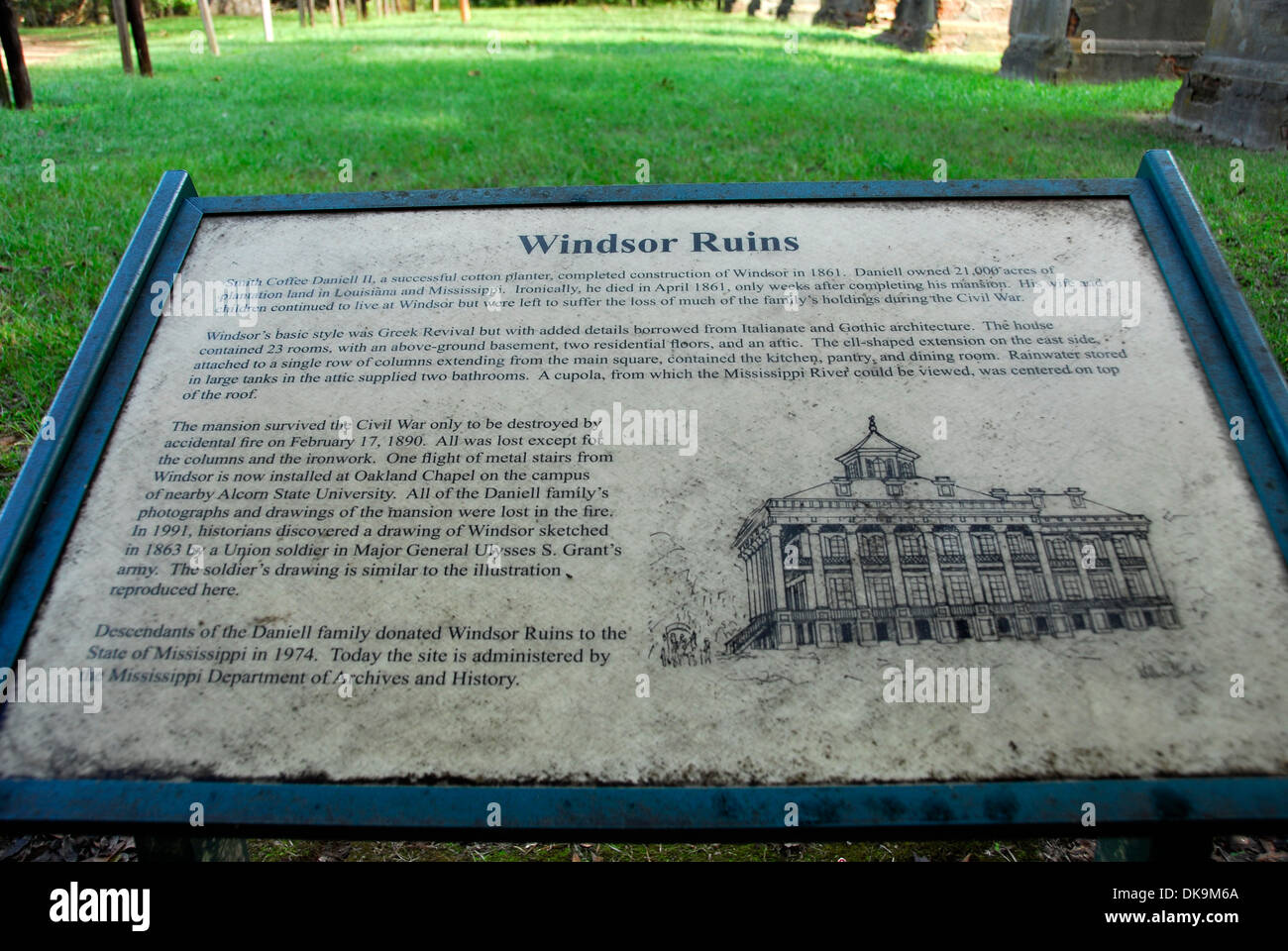 Plaque at the Windsor ruins of an antebellum mansion near Port Gibson