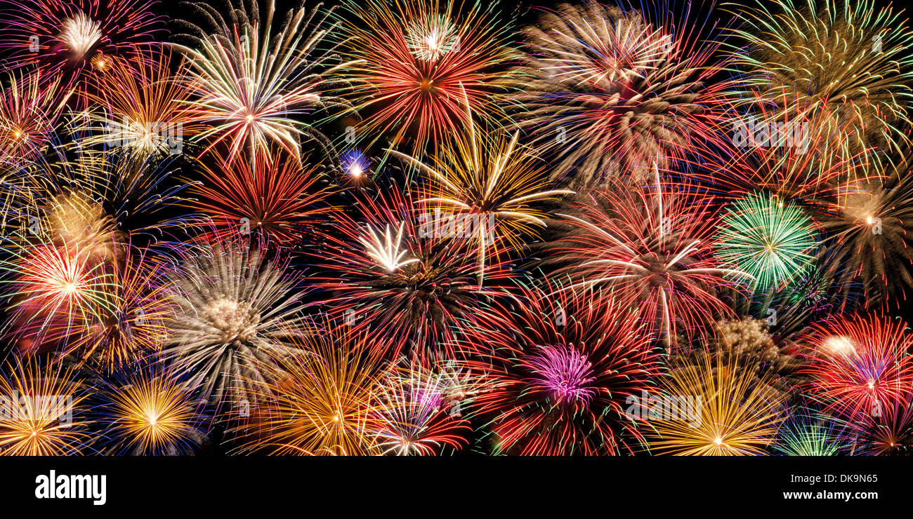 Festive and colorful fireworks display Stock Photo