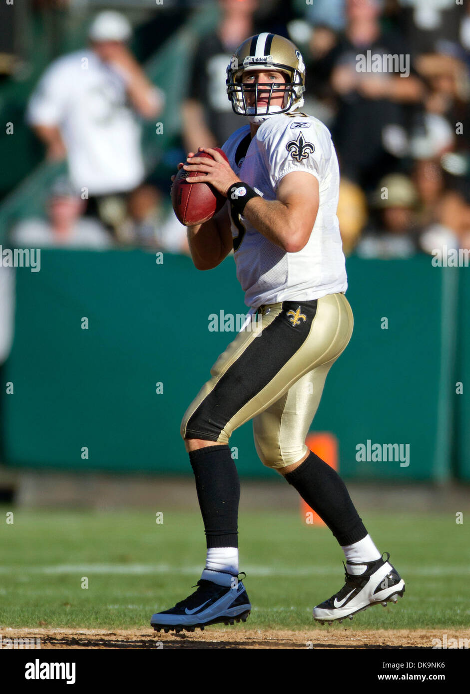 Aug. 28, 2011 - Oakland, CA, U.S. - Saints quarterback DREW BREES #9 during play action against the Oakland Raiders at the O.co Coliseum in Oakland, CA. (Credit Image: © William Mancebo/ZUMAPRESS.com) Stock Photo