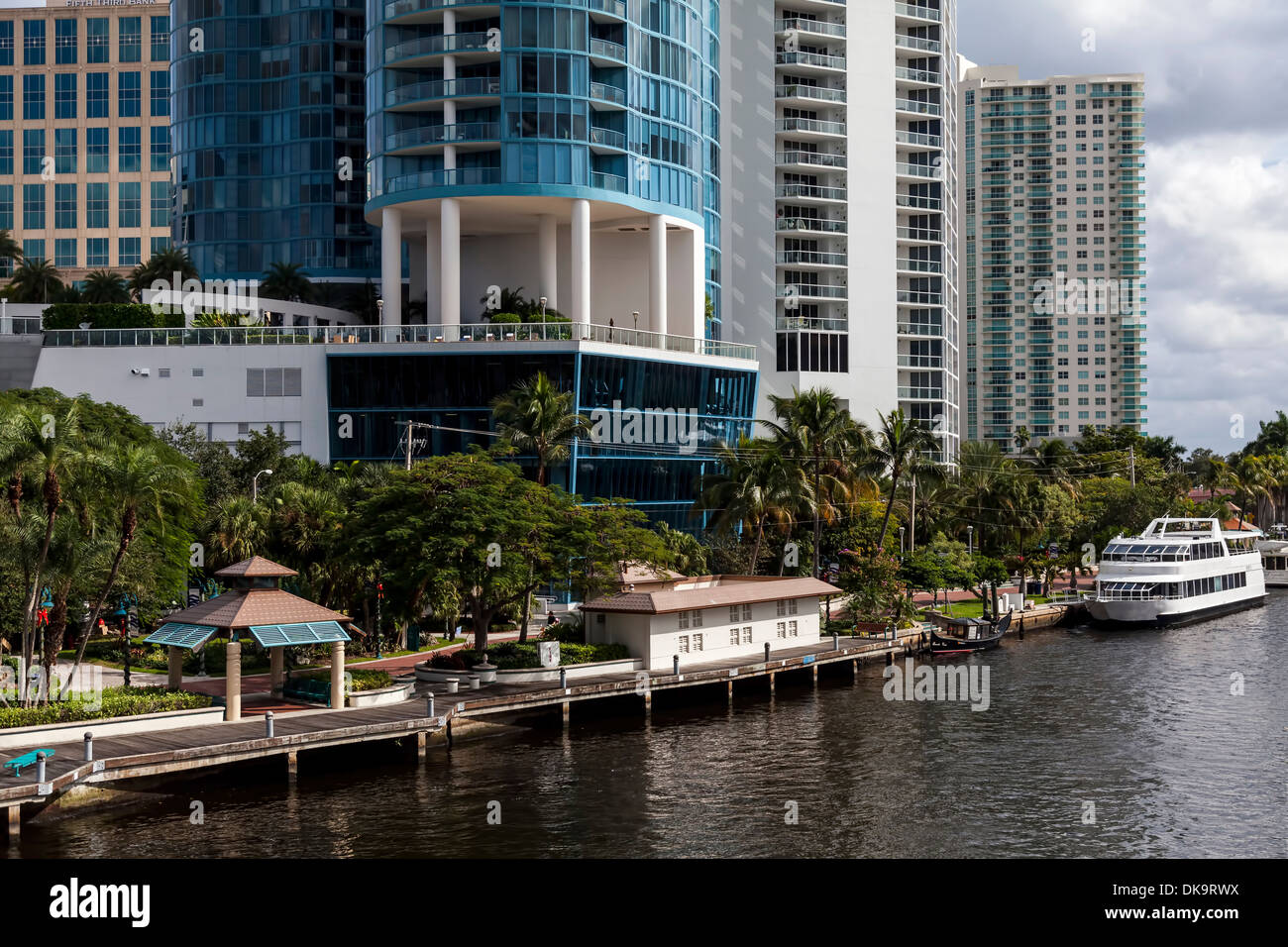 Base of the River House highrise residential condominium tower along