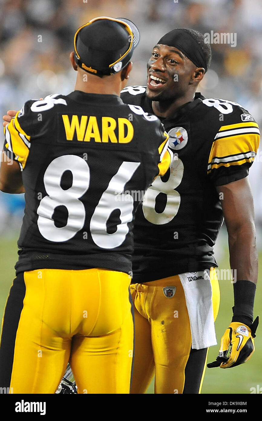 Sept. 1, 2011 - Charlotte, North Carolina, U.S - Pittsburgh Steelers wide receiver Hines Ward (86) and  wide receiver Emmanuel Sanders (88) during the preseason game.Steelers defeat the Panthers 33-17  at the  Bank of America Stadium in Charlotte North Carolina. (Credit Image: © Anthony Barham/Southcreek Global/ZUMAPRESS.com) Stock Photo