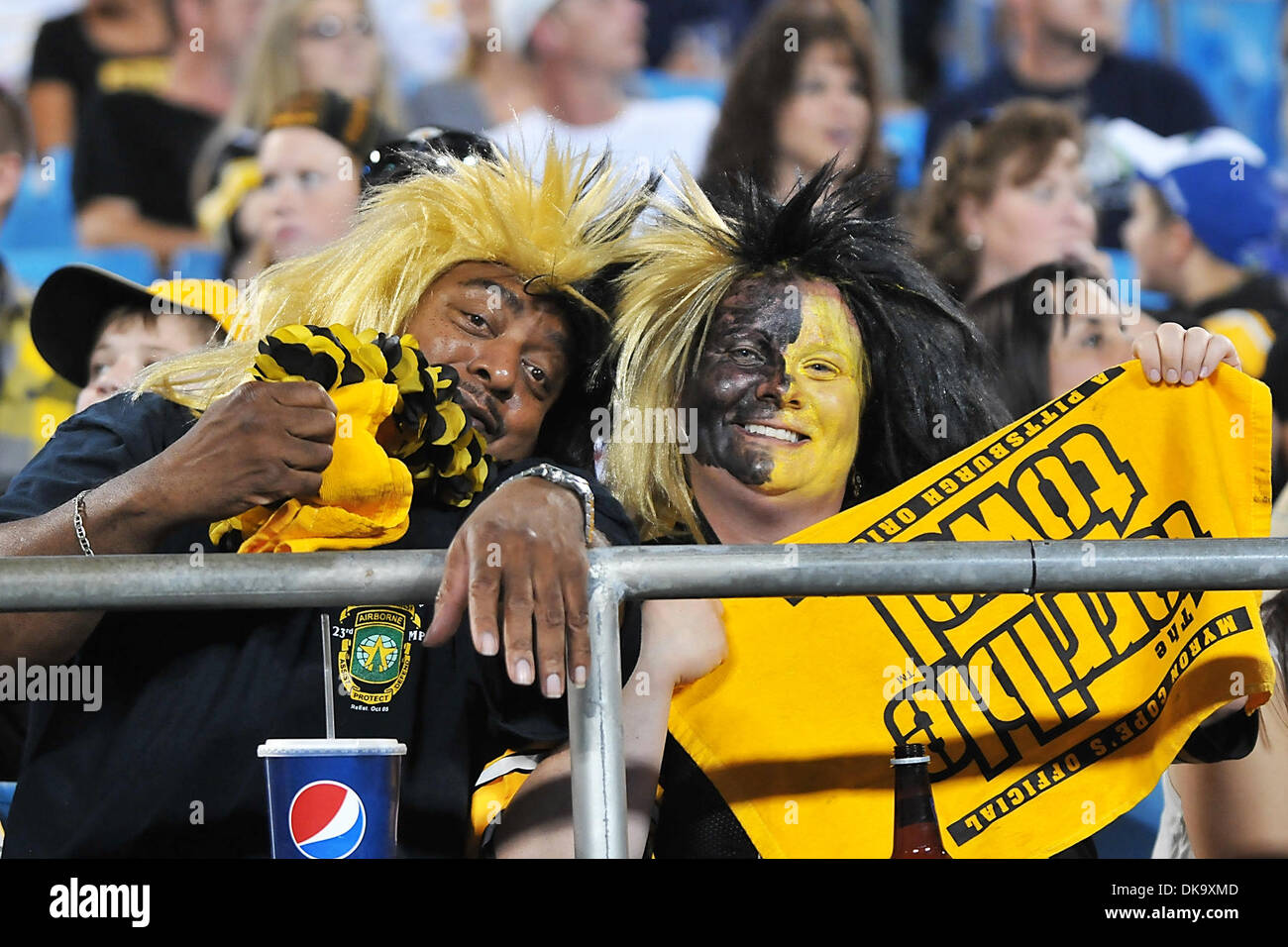 Sept. 1, 2011 - Charlotte, North Carolina, U.S - Pittsburgh Steelers fans  celebrate during the preseason game.Steelers defeat the Panthers 33-17 at  the Bank of America Stadium in Charlotte North Carolina. (Credit