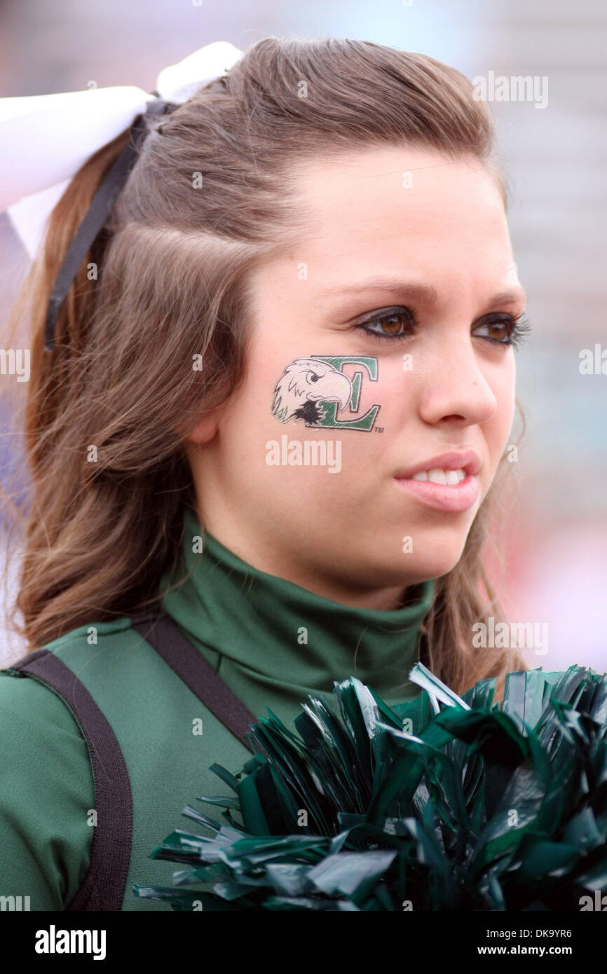 Sept. 4, 2011 - Ypsilanti, Michigan, U.S - An Eastern Michigan cheerleader relaxes during a timeout. After the cancellation Saturday, Eastern Michigan defeated Howard 41-9 Sunday at Rynearson Stadium. (Credit Image: © Alan Ashley/Southcreek Global/ZUMAPRESS.com) Stock Photo