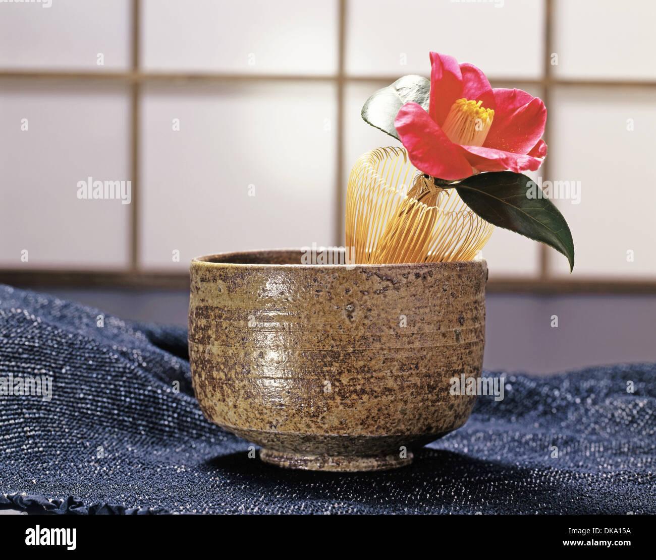 Matcha green tea tools and flower Stock Photo Alamy