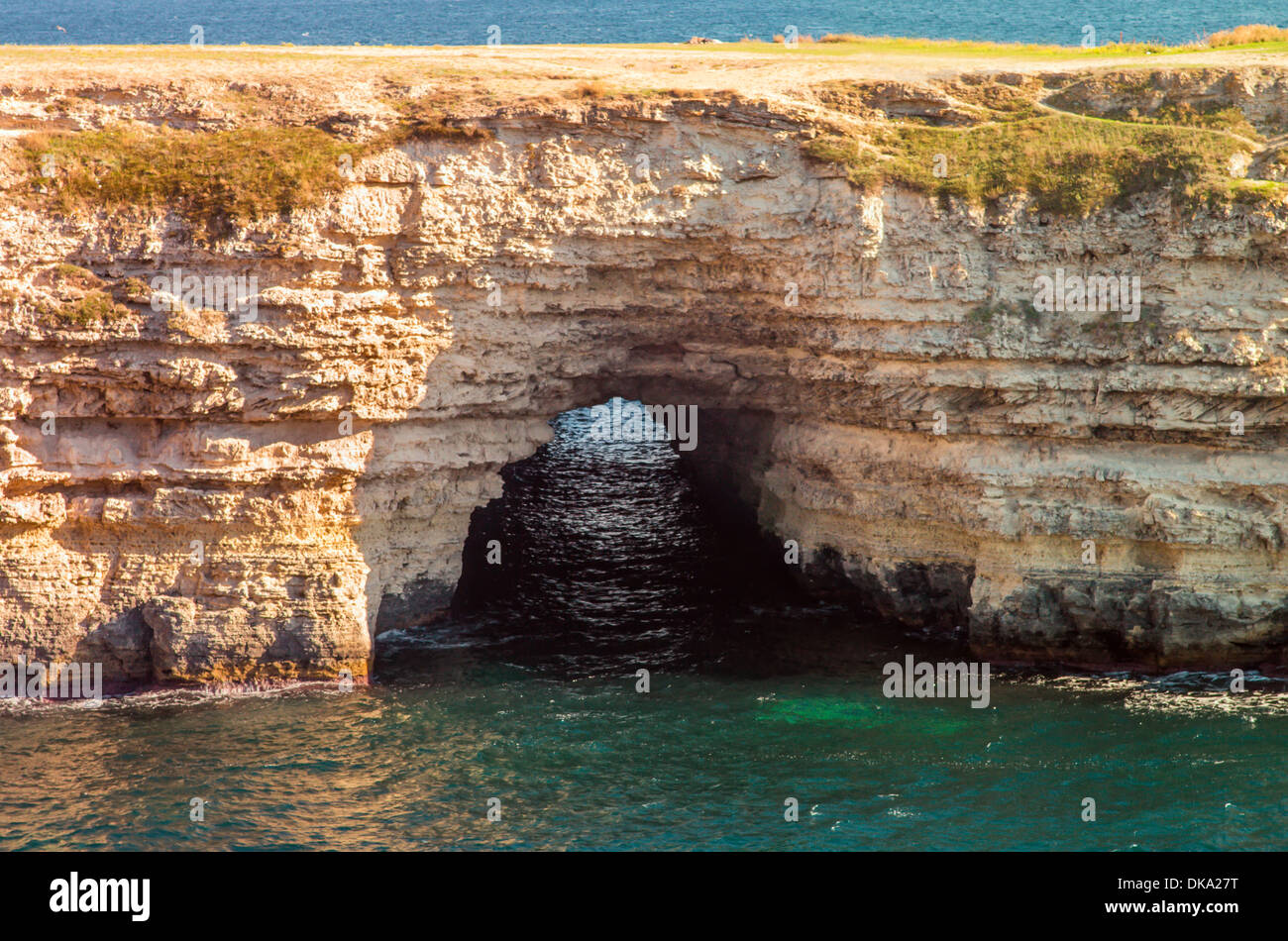 Sea Cave tunnel beautiful view Landscape in Tarhankut, Crimea, Ukraine Stock Photo