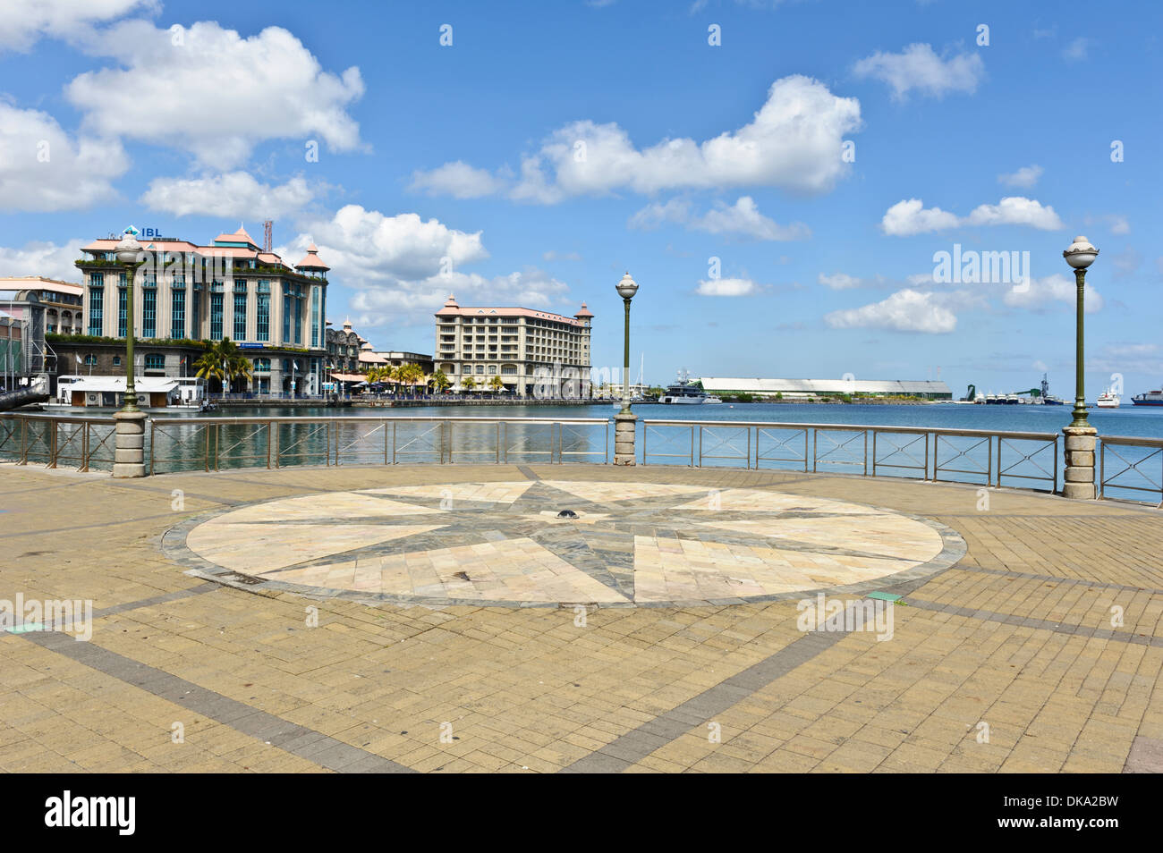 Caudan Waterfront with restaurants, bars and popular landmarks, Port Louis, Mauritius. Stock Photo