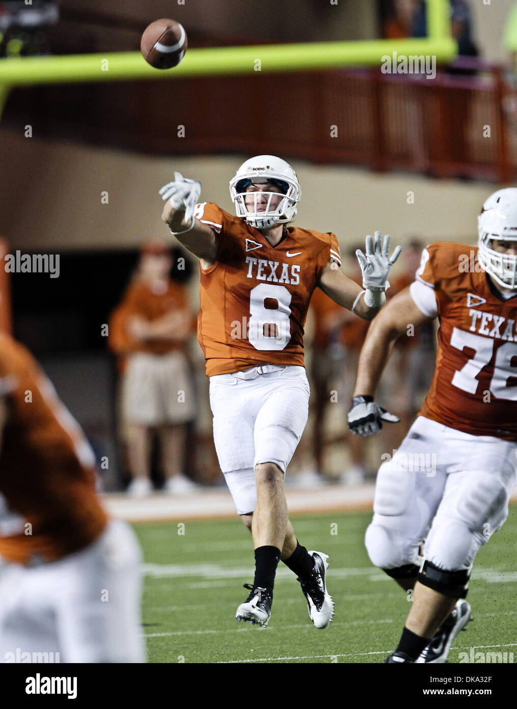 Sept. 10, 2011 - Austin, Texas, United States of America - Texas Longhorns wide receiver Jaxon Shipley (8) in action during the game between the Brigham Young Cougars and the Texas Longhorns at the Darrell K Royal - Texas Memorial Stadium in Austin, Texas. Texas defeats BYU 17 to 16. (Credit Image: © Dan Wozniak/Southcreek Global/ZUMAPRESS.com) Stock Photo