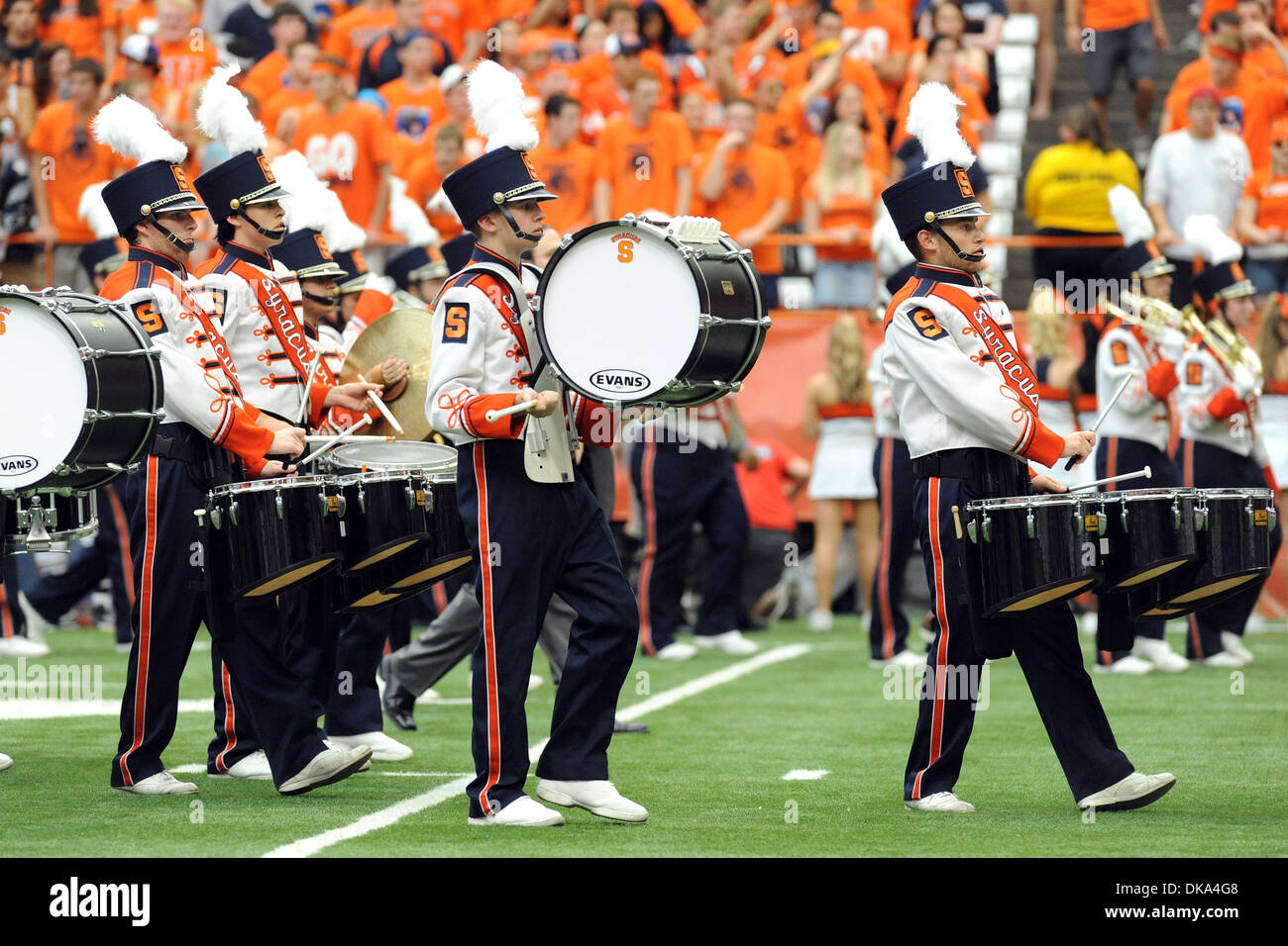 Sept. 11, 2011 - Syracuse, New York, U.S - The drum corp of the Syracuse marching band marches during the pre-game ceremony before the Rhode Island Rams battle the Syracuse Orange at the Carrier Dome in Syracuse, NY.  Syracuse defeated Rhode Island 21-7. (Credit Image: © Michael Johnson/Southcreek Global/ZUMAPRESS.com) Stock Photo