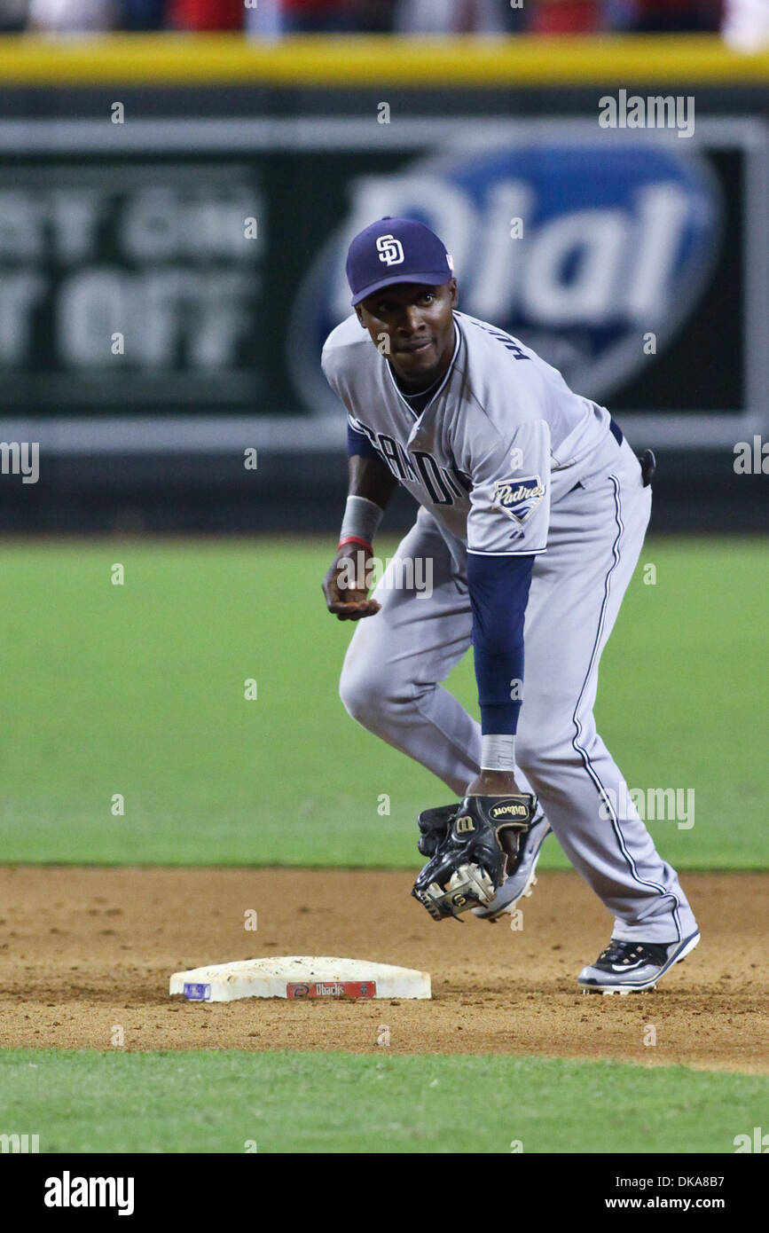 Sept. 11, 2011 - Phoenix, AZ, U.S. - 2B Orlando Hudson (1) gets the relay throw in plenty of time to prevent the advancing base runner.  The Padres defeated the Diamondbacks 7-6 at Chase Field in Phoenix (Credit Image: © Dean Henthorn/Southcreek Global/ZUMAPRESS.com) Stock Photo