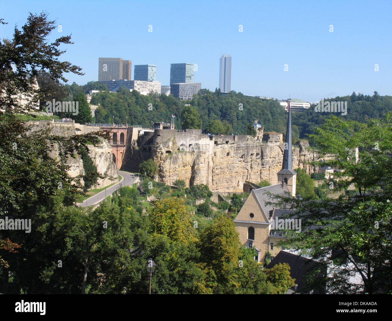 The castle Lucilinburhuc has built on the approximately 282 m rock, called on the so-called 'Bockfelsen', that Count Siegfried acquired in 963. Among a part of the the Kasematten one can see. Photo: Klaus Nowottnick Date: September 2, 2013 Stock Photo