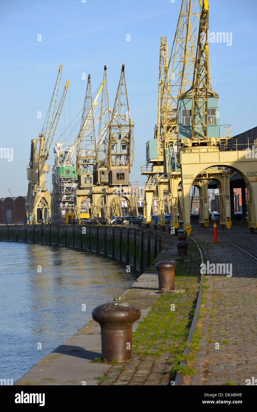 Old cranes at an outdoor museum in Antwerp. Stock Photo