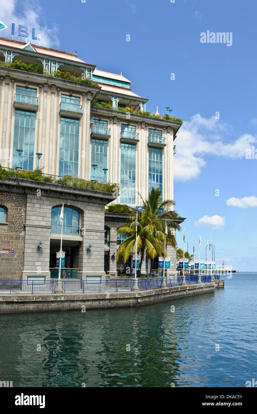 Caudan Waterfront with the IBL building, Port Louis, Mauritius. Stock Photo