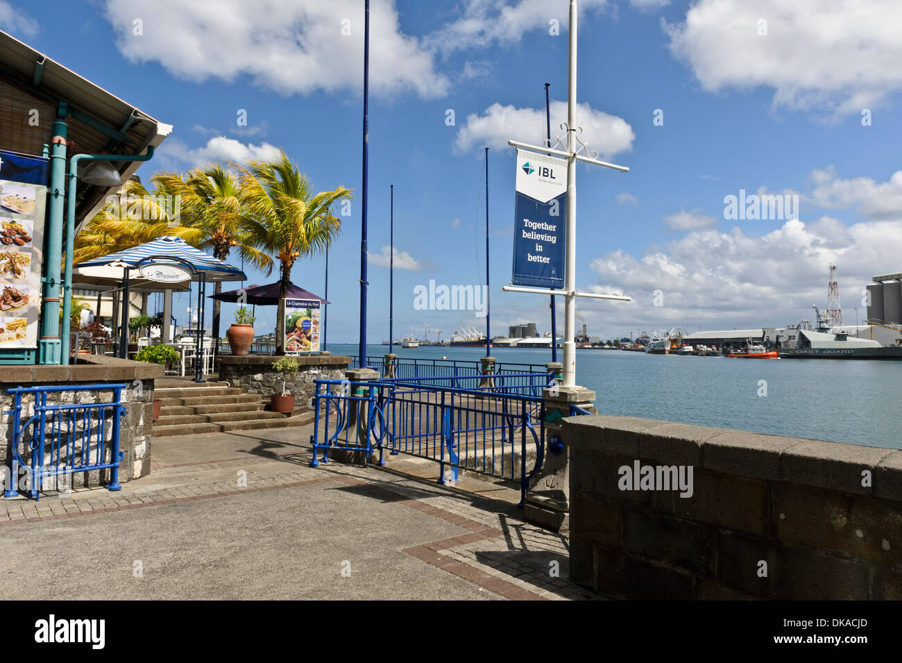Caudan Waterfront with restaurants and bars, Port Louis, Mauritius. Stock Photo