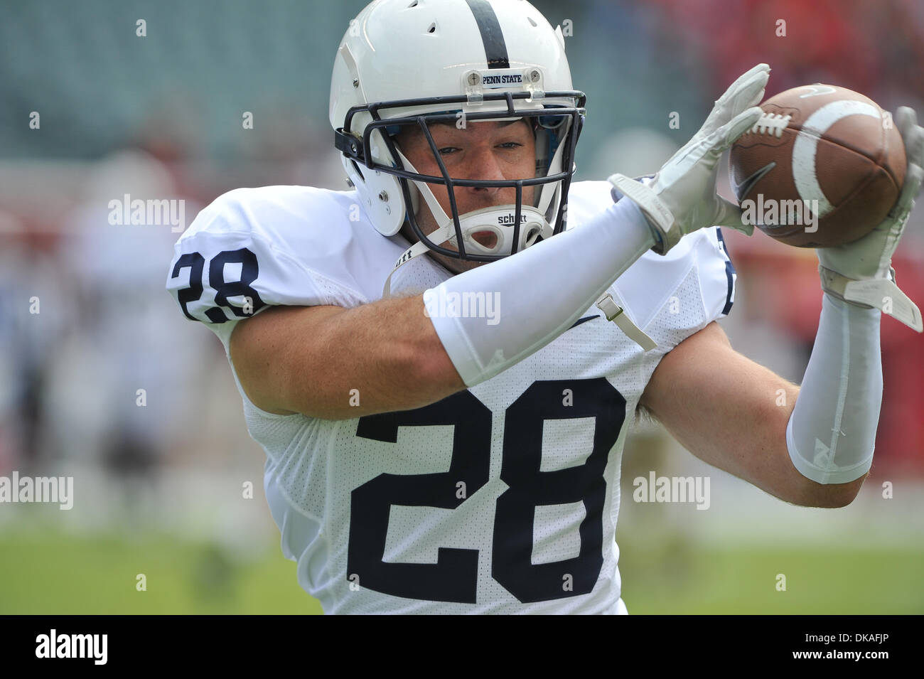 Sept. 17, 2011 - Philadelphia, Pennsylvania, U.S - Penn State Nittany Lions safety Drew Astorino (28) during pre game drills. Penn State trails Temple by a score of  10-7 in a game being  being played at Lincoln Financial Feld in Philadelphia, Pennsylvania (Credit Image: © Mike McAtee/Southcreek Global/ZUMAPRESS.com) Stock Photo