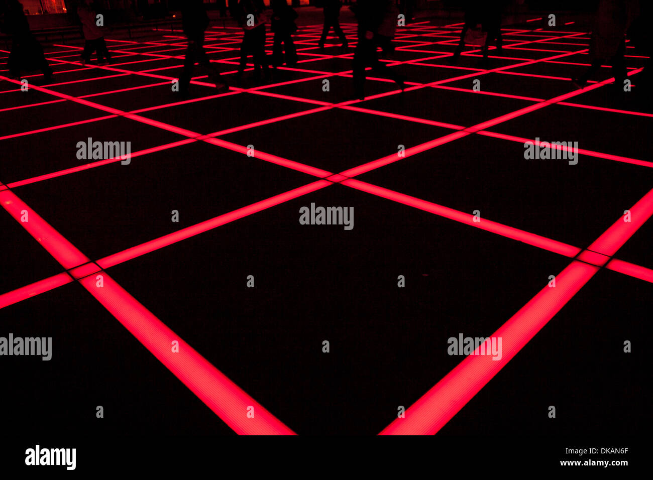 Red strip lighting in Finsbury Square London Stock Photo