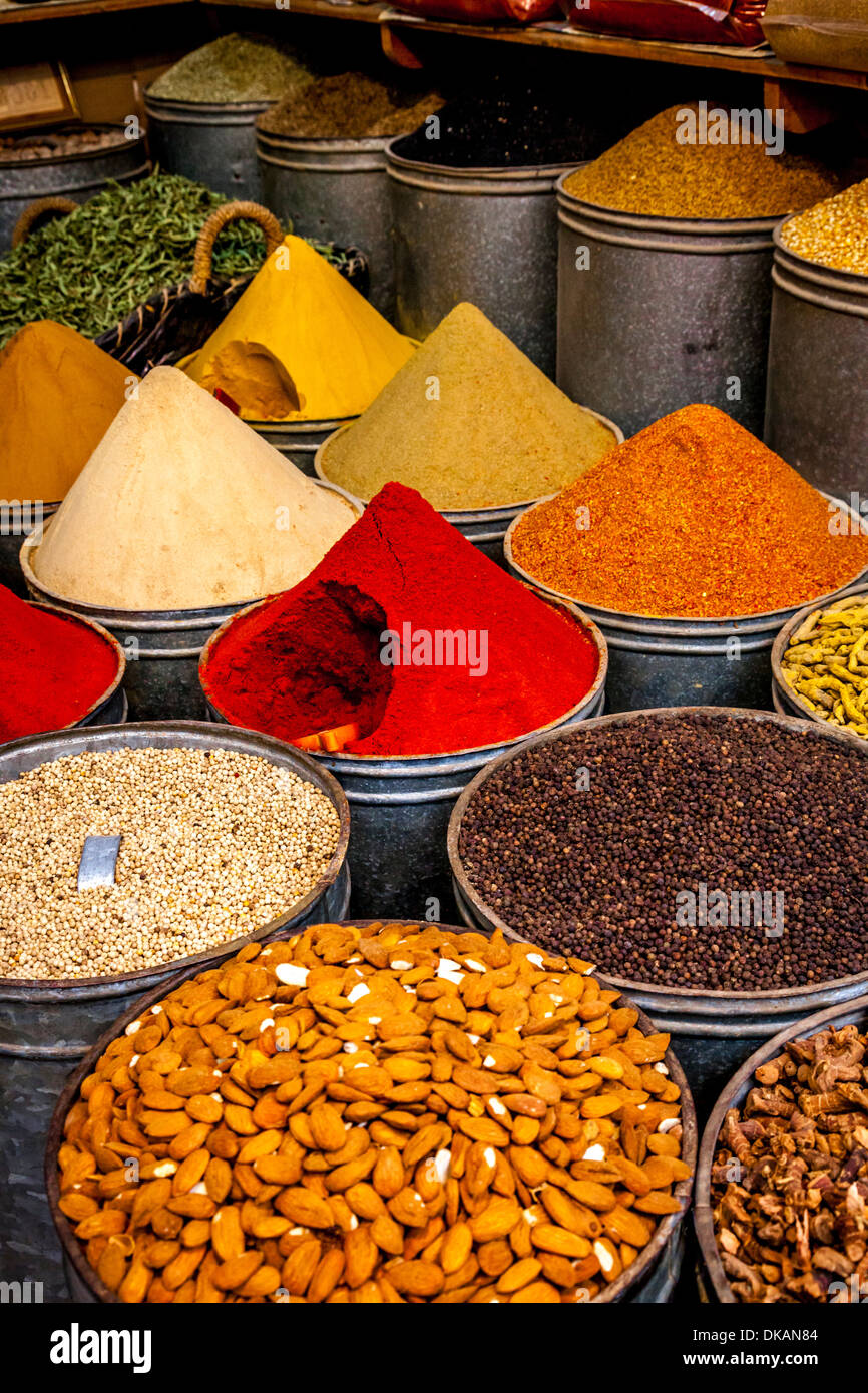 Colourful Spice Stall in The Medina (Old City), Fez, Morocco Stock