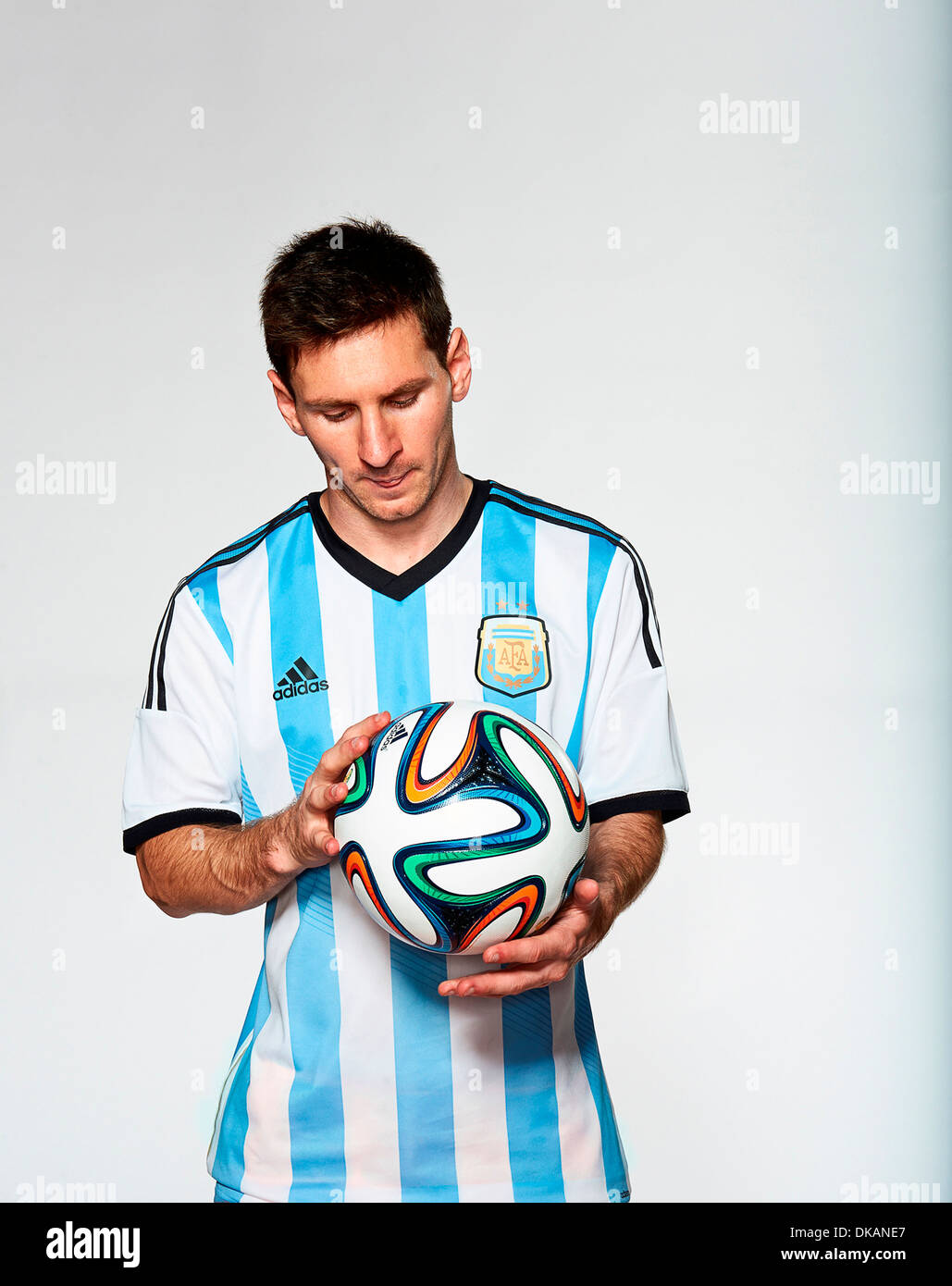Lionel Messi (Argentina) with Adidas Brazuca, official match ball of the  FIFA World Cup Brasil 2014 Stock Photo - Alamy