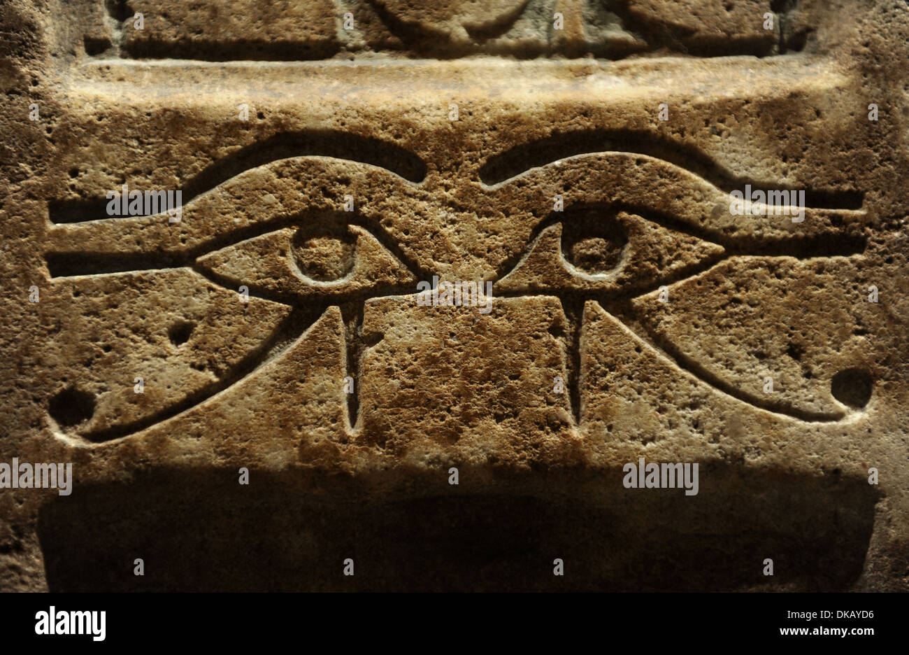 False door of Senenmut, architect and official government. Detail of the Eye of Horus. Sandstone. New Kingdom. 18th Dynasty. Stock Photo