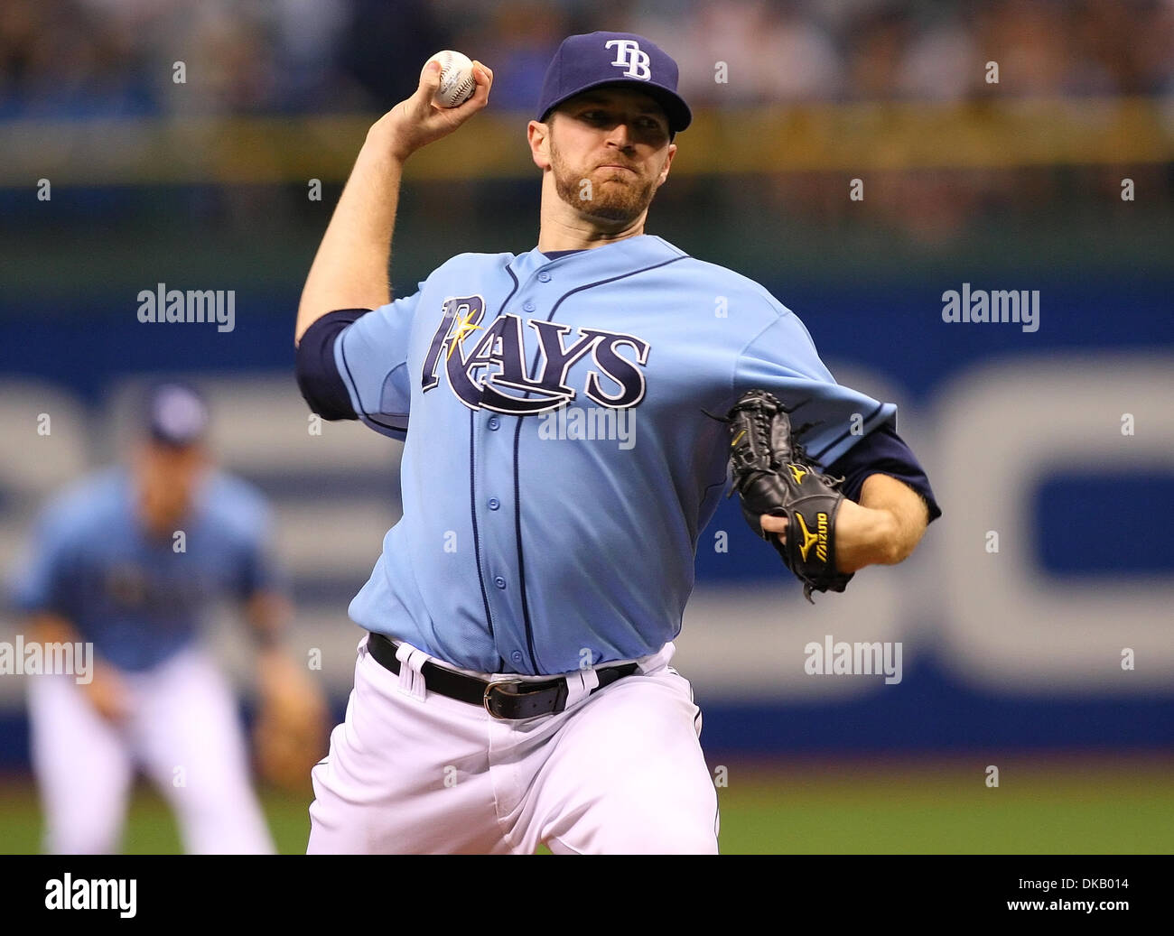 Sept. 25, 2011 - St.Petersburg, Florida, U.S - Tampa Bay Rays starting pitcher Wade Davis (40) throws in the first inning during a baseball game between the Tampa Bay Rays and the Toronto Blue Jays at Tropicana Field. (Credit Image: © Luke Johnson/Southcreek Global/ZUMApress.com) Stock Photo