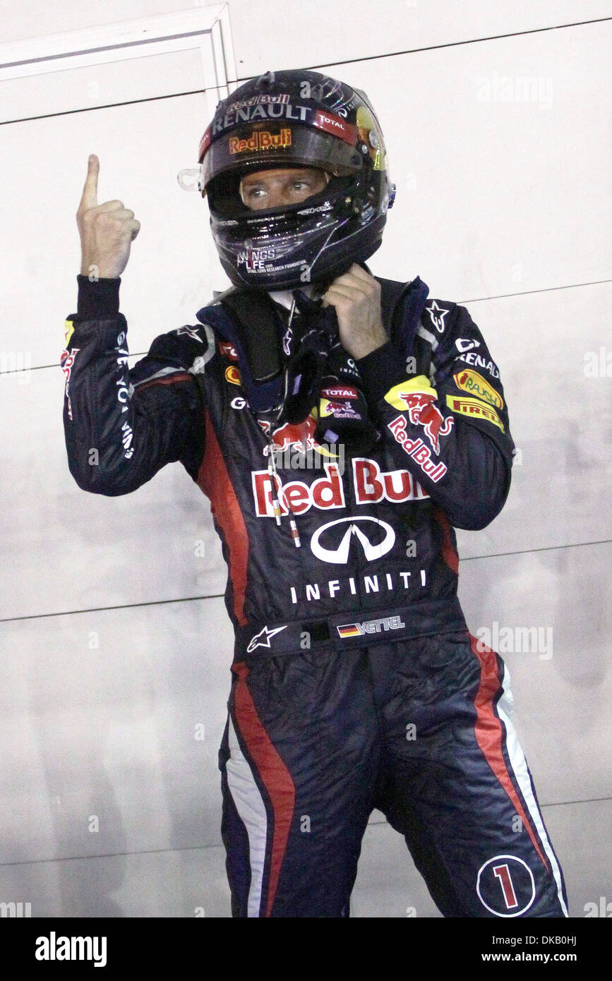 Sebastian Vettel crying on the podium at the singapore Grand Prix