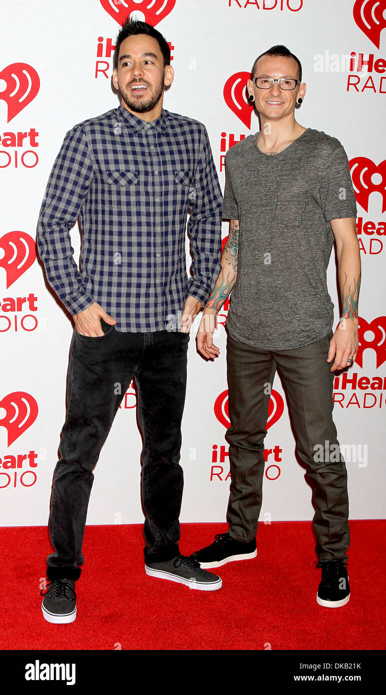 Mike Shinoda Chester Bennington (right) of Linkin Park at iHeart Radio Music Festival 2012 - Day 2 - held at Grand Garden Arena Stock Photo