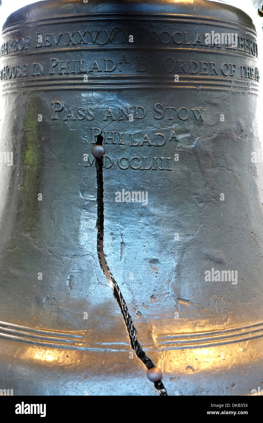Close view of large crack on The Liberty Bell in Philadelphia
