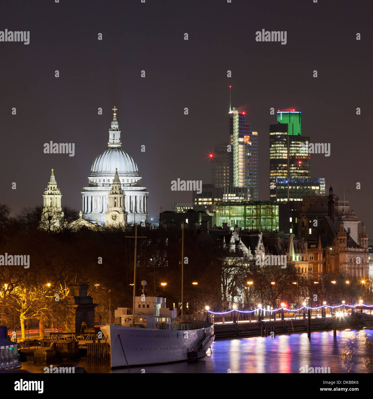 View of St Pauls Cathedral at night, London, United Kingdom Stock Photo